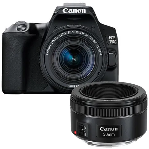 Canon EOS 250D Black + Canon EF-S 18–55 mm f/4–5,6 IS STM + Canon EF 50 mm f/1,8 STM