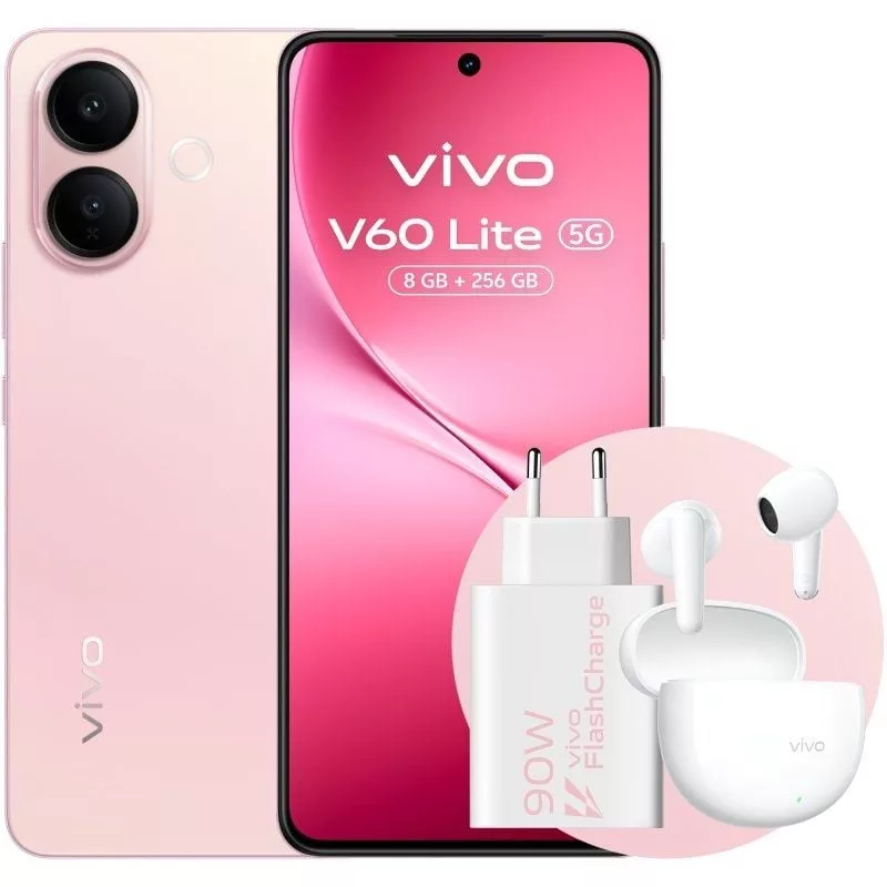 Smartphone Vivo V60 Lite 8GB/ 256GB/ 6.77’/ 5G/ Rosa/ Incluye Cargador 90W y Buds